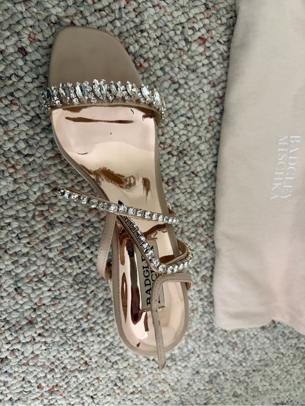 Badgley Mischka Rose Gold Crystal-Embellished Strappy Heels - Picture 3 of 6